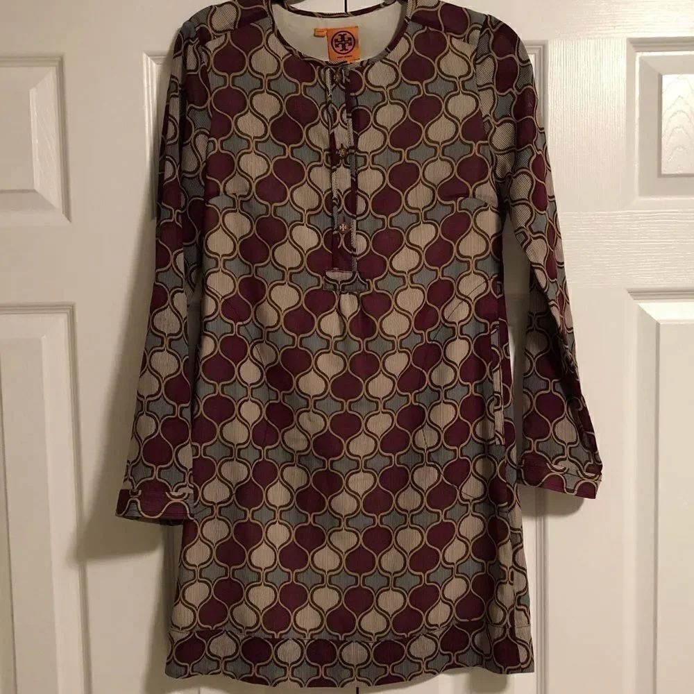 TORY BURCH Abstract Pattern Long Sleeve Dress Size 4